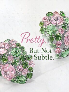 AKA Sorority Inspired Pink Green Rhinestone Clip On Earrings